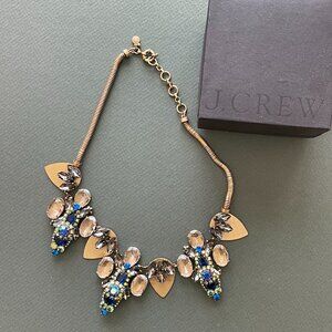 J.Crew Bejeweled Statement Gold Necklace with Blue and Green Rhinestones